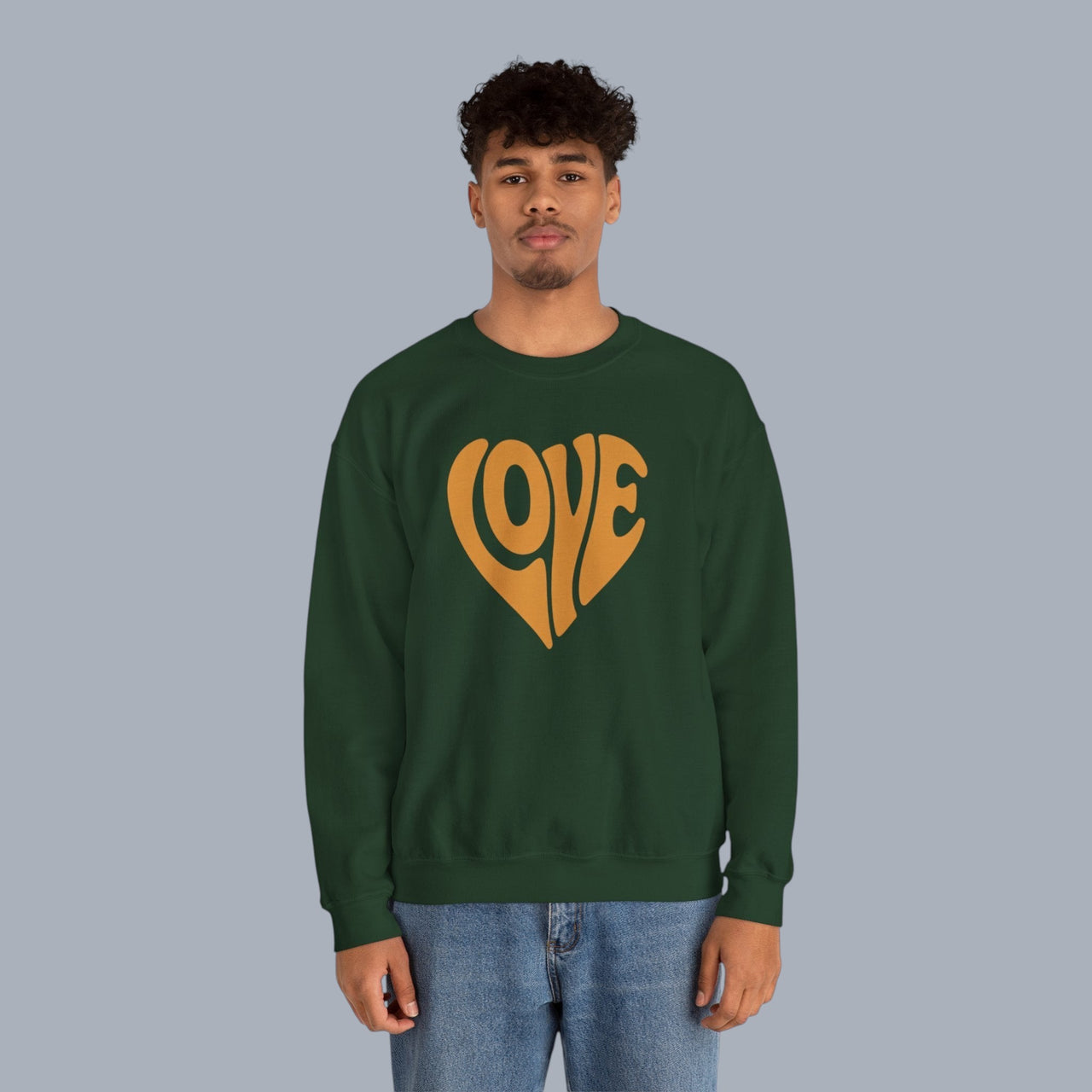 Crewneck Sweatshirt — Retro Heart "LOVE" Graphic Pullover