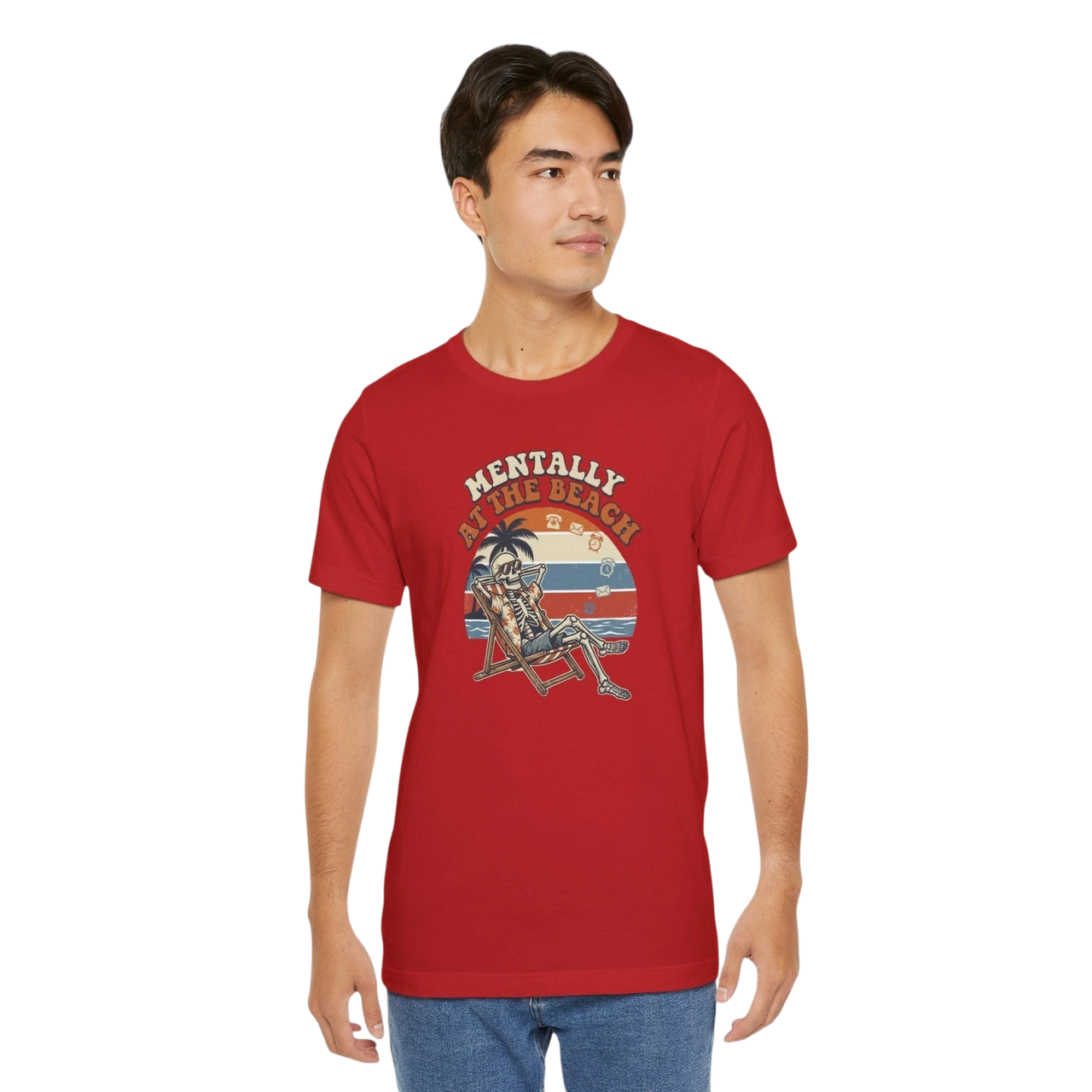 Mentally at the Beach T-Shirt — Retro Skeleton Beach Vibe Tee