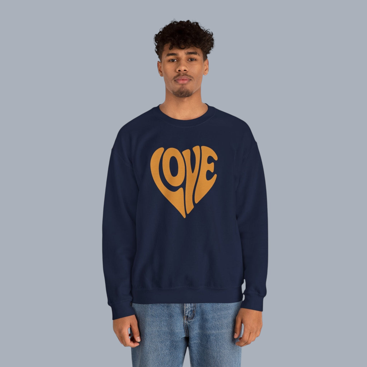 Crewneck Sweatshirt — Retro Heart "LOVE" Graphic Pullover