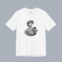 David Statue with AirPods Holding Phone T‑Shirt — Classical Art Meme Tee alternate view 9