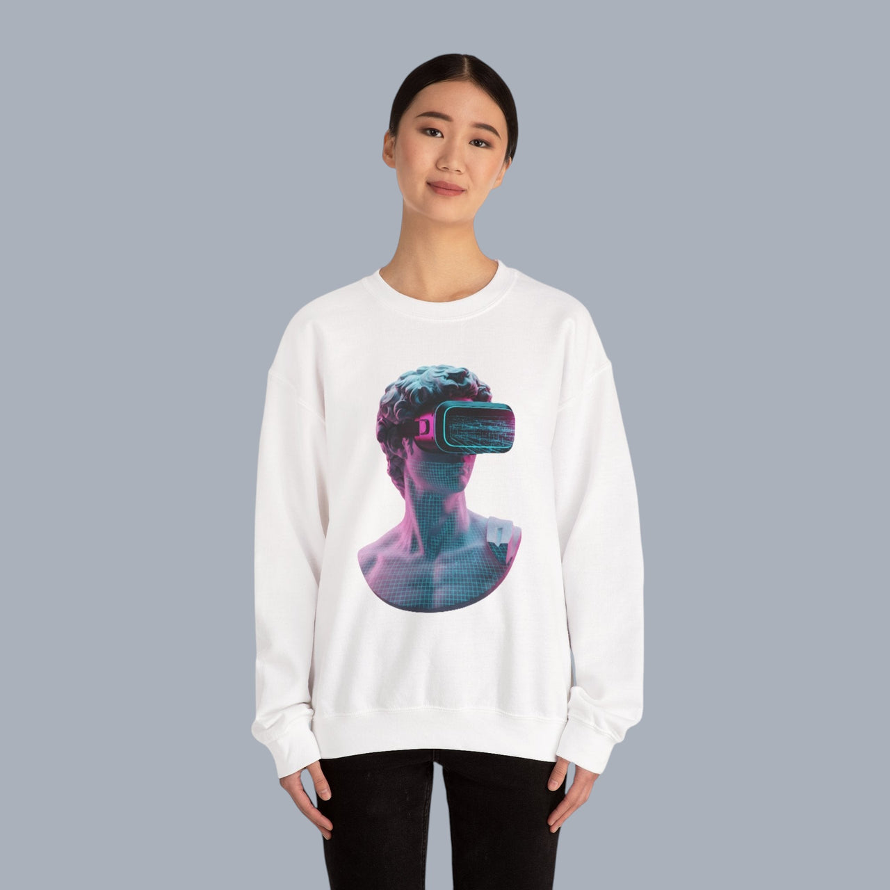Retro Vaporwave Statue Crewneck Sweatshirt – VR Bust Graphic alternate view 8