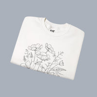 Floral Sketch Crewneck Sweatshirt — Delicate Wildflower Illustration