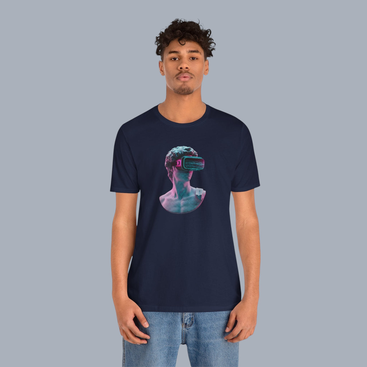 Retro Vaporwave Statue VR T‑Shirt — Neon Aesthetic Gaming Tee alternate view 17