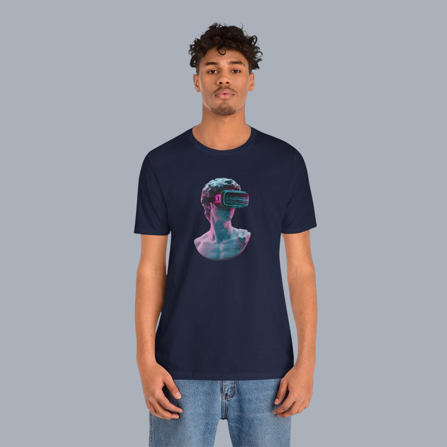 Retro Vaporwave Statue VR T‑Shirt — Neon Aesthetic Gaming Tee alternate view 17