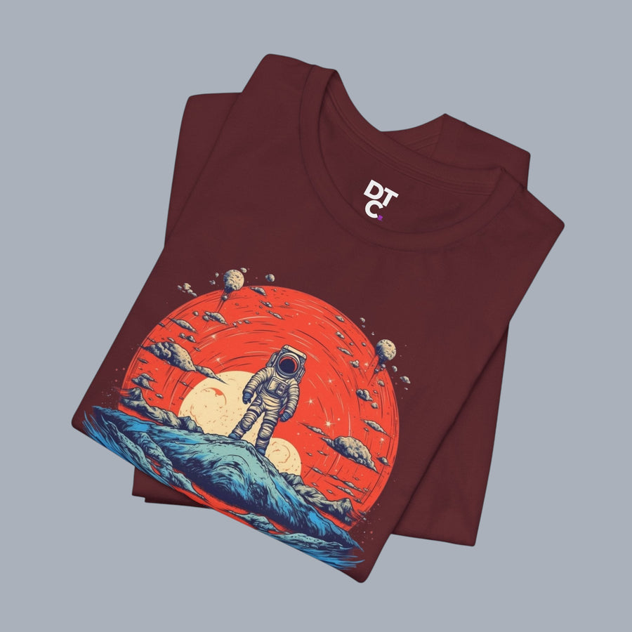 Astronaut Sunset Graphic Tee — Retro Space Explorer T‑Shirt