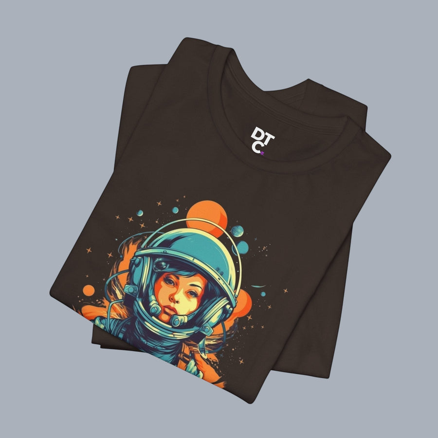 Astronaut Girl Graphic Tee – Retro Space Helmet Art T‑Shirt