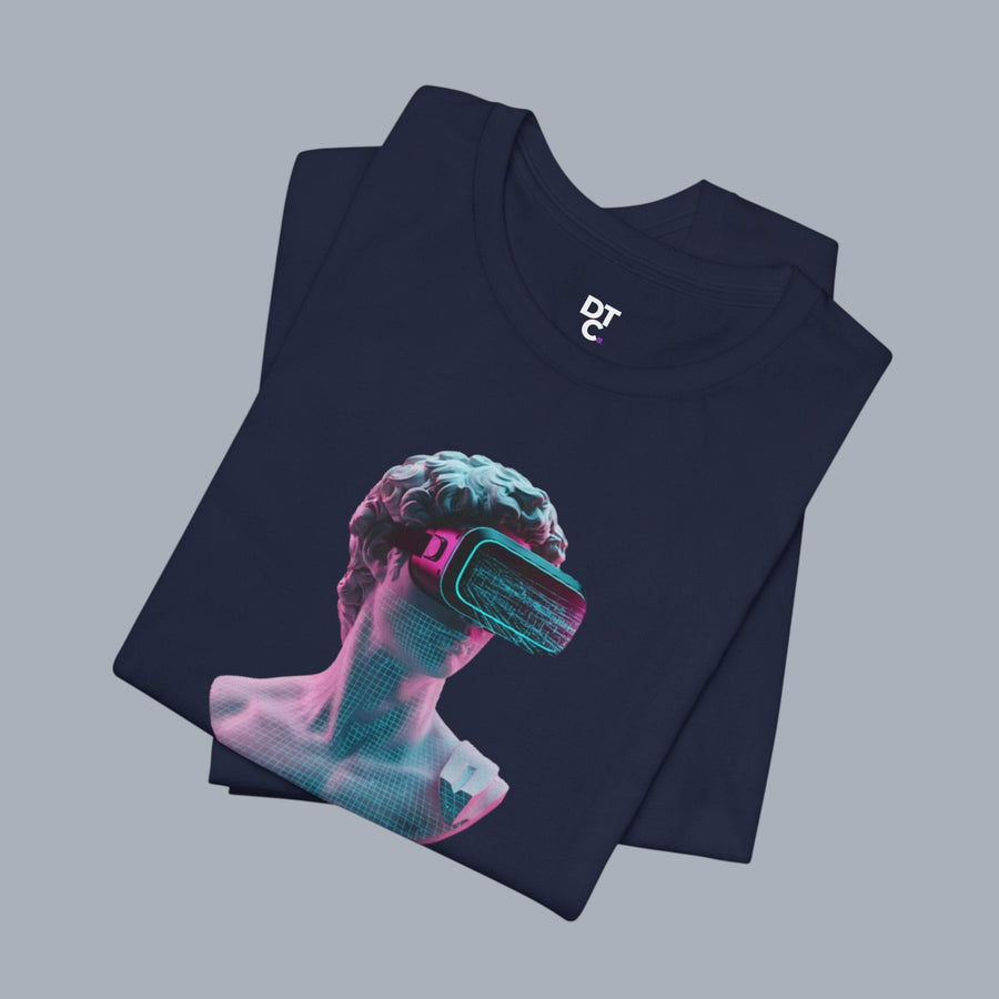 Retro Vaporwave Statue VR T‑Shirt — Neon Aesthetic Gaming Tee alternate view 16