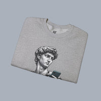 David Statue with AirPods Holding Phone Sweatshirt — Classical Art Meme Crewneck Sweatshirt alternate view 19