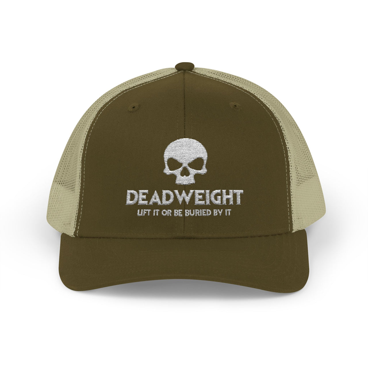 Deadweight Skull Trucker Cap — "Deadweight" Fitness Snapback for Gym & Weightlifting