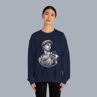David Statue with AirPods Holding Phone Sweatshirt — Classical Art Meme Crewneck Sweatshirt alternate view 26