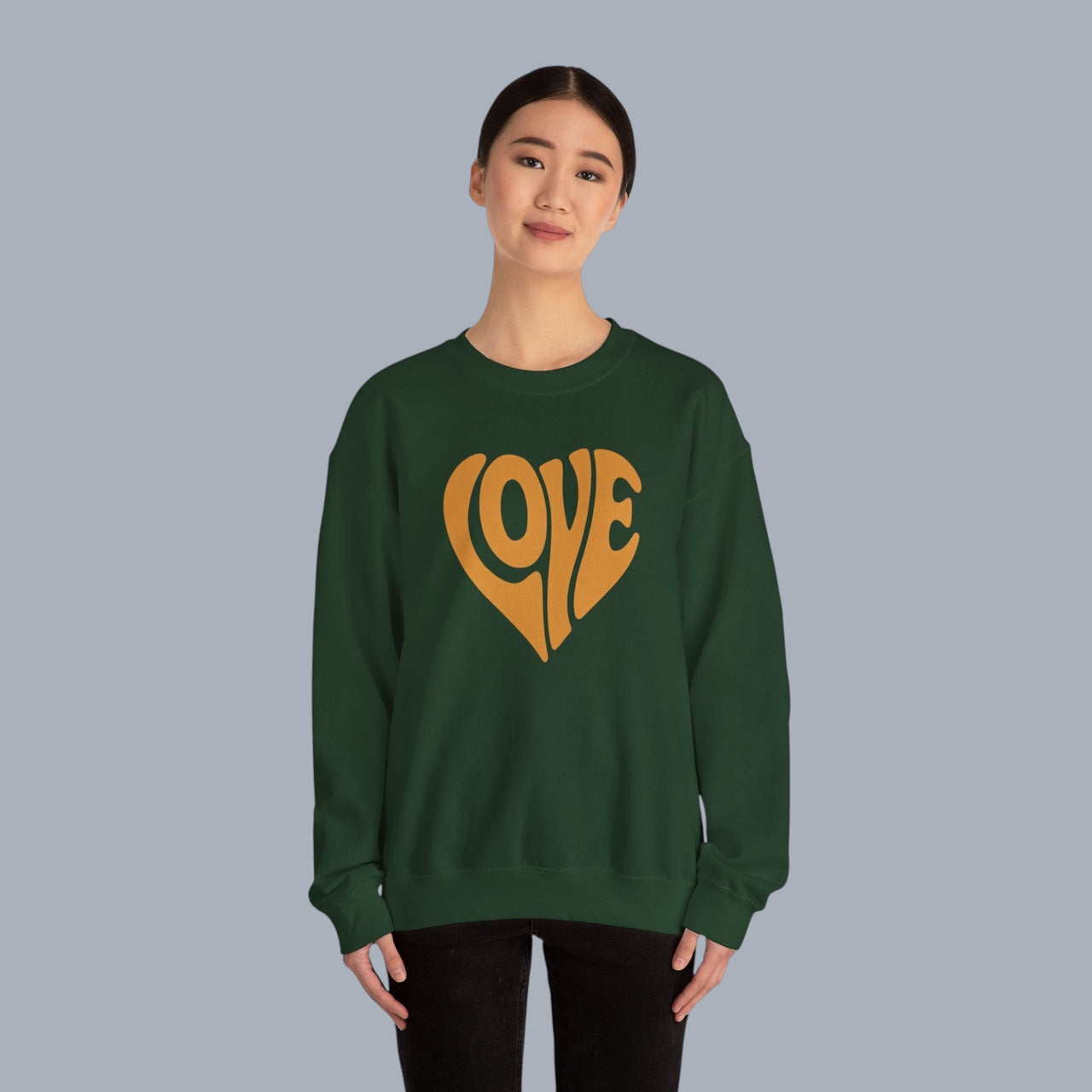 Crewneck Sweatshirt — Retro Heart "LOVE" Graphic Pullover