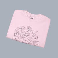 Floral Sketch Crewneck Sweatshirt — Delicate Wildflower Illustration