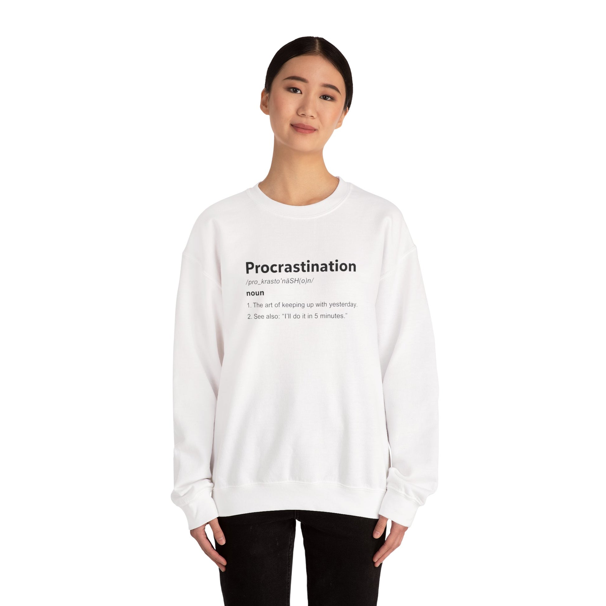 Procrastination Definition Sweatshirt — Funny Minimalist Crewneck for Students & Remote Workers alternate view 6