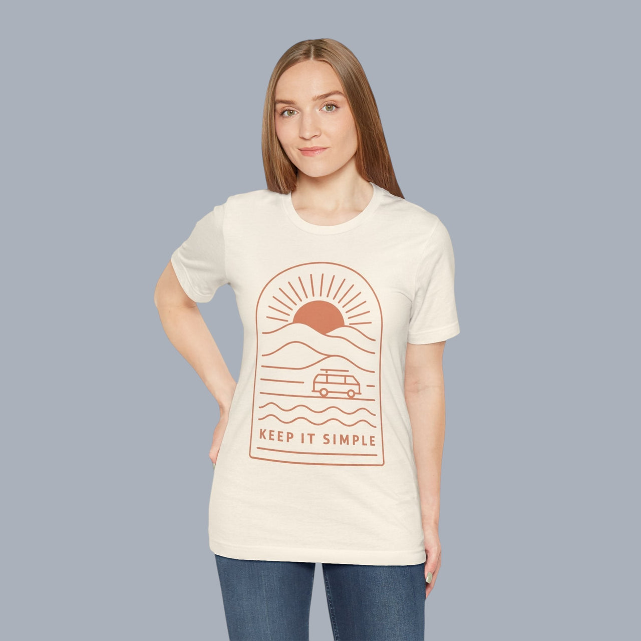 Keep It Simple Sunset Tee — Minimal Camper Van Graphic T-Shirt