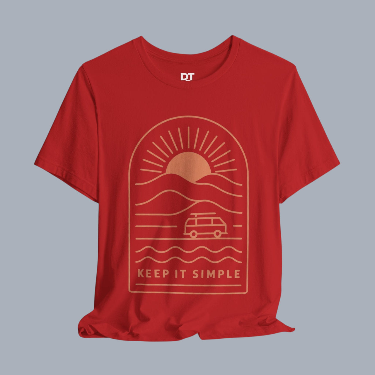 Keep It Simple Sunset Tee — Minimal Camper Van Graphic T-Shirt