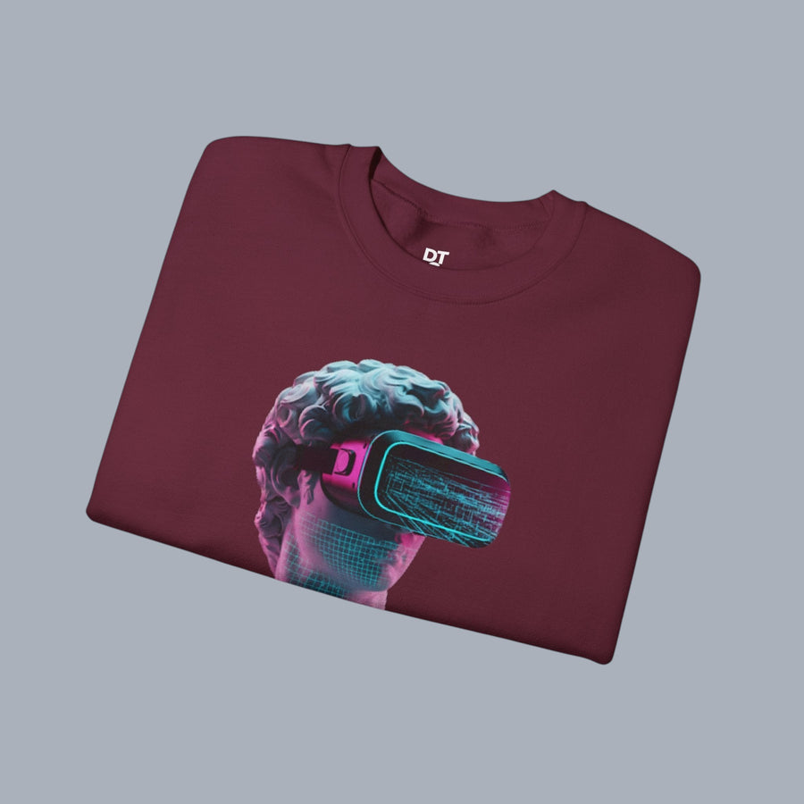 Retro Vaporwave Statue Crewneck Sweatshirt – VR Bust Graphic alternate view 19