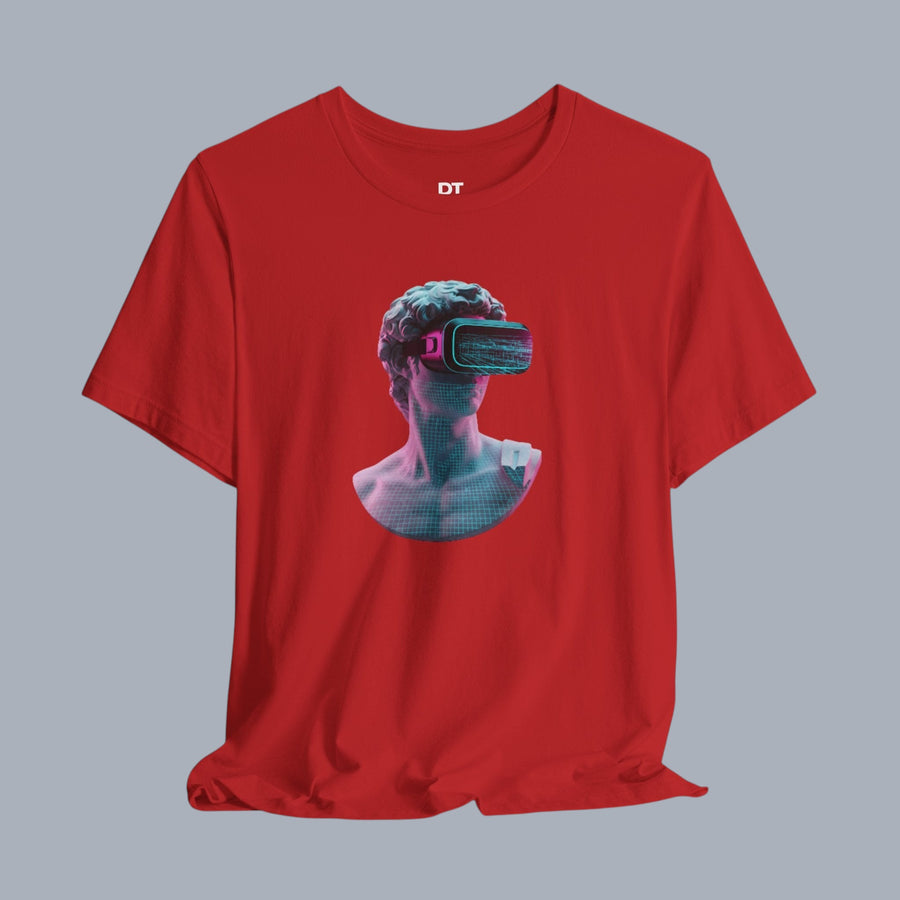 Retro Vaporwave Statue VR T‑Shirt — Neon Aesthetic Gaming Tee alternate view 6