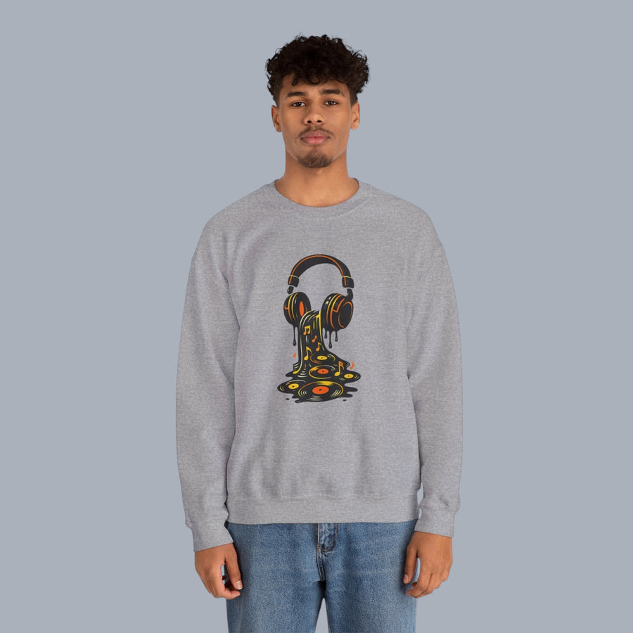 Music Lover Sweatshirt — Melting Headphones Vinyl DJ Crewneck