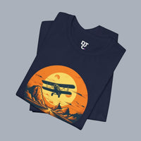Vintage Biplane Sunset Tee — Retro Aviation Graphic T-Shirt