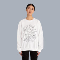 Floral Sketch Crewneck Sweatshirt — Delicate Wildflower Illustration