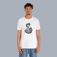 David Statue with AirPods Holding Phone T‑Shirt — Classical Art Meme Tee alternate view 8