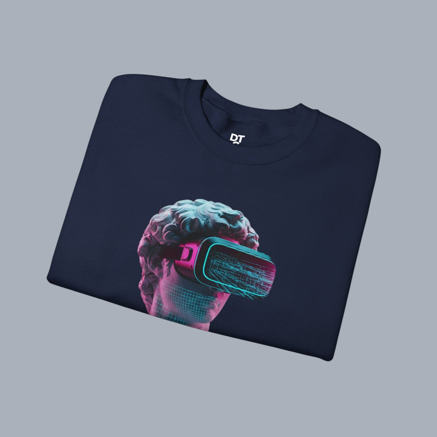 Retro Vaporwave Statue Crewneck Sweatshirt – VR Bust Graphic alternate view 21