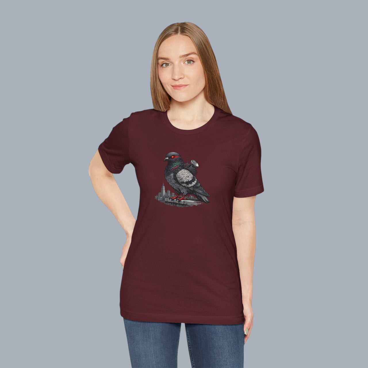 Surveillance Pigeon Cityscape Tee — Urban Bird Graphic T-Shirt alternate view 24