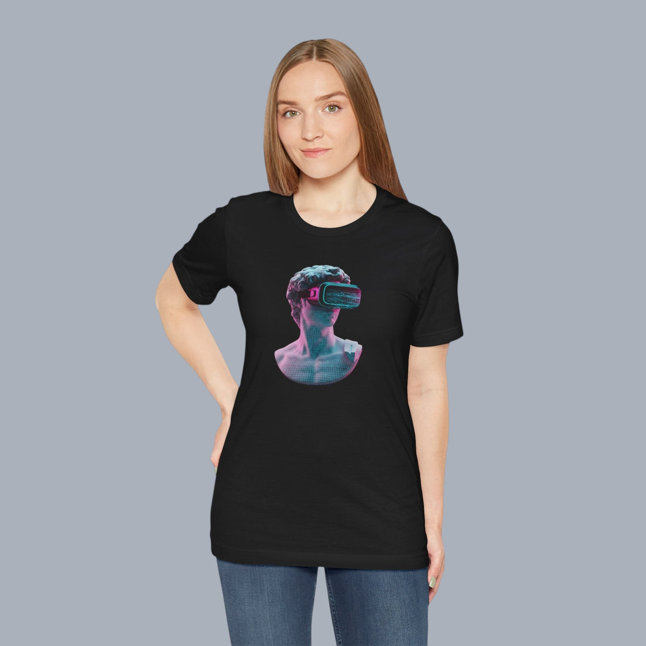 Retro Vaporwave Statue VR T‑Shirt — Neon Aesthetic Gaming Tee alternate view 12