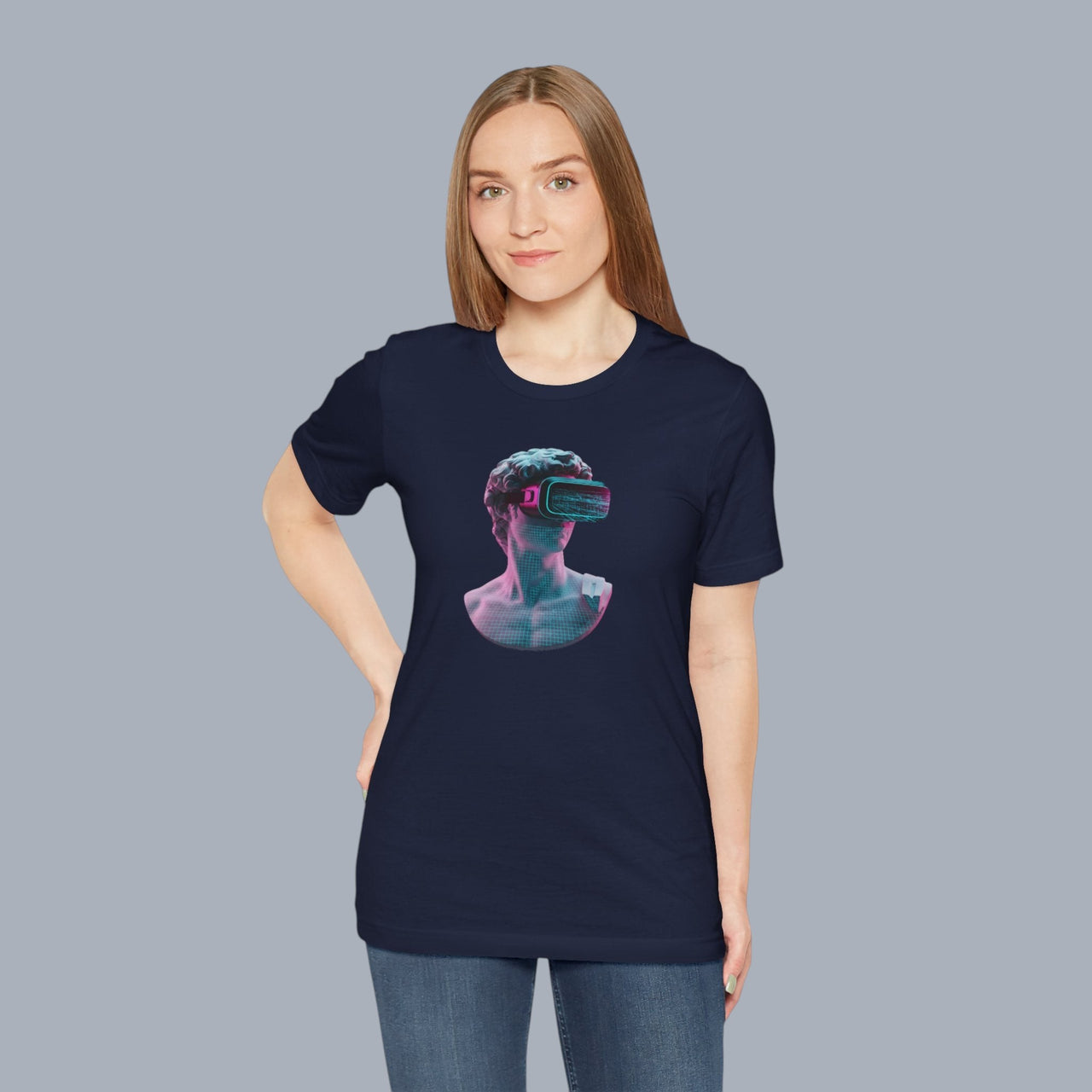 Retro Vaporwave Statue VR T‑Shirt — Neon Aesthetic Gaming Tee alternate view 15