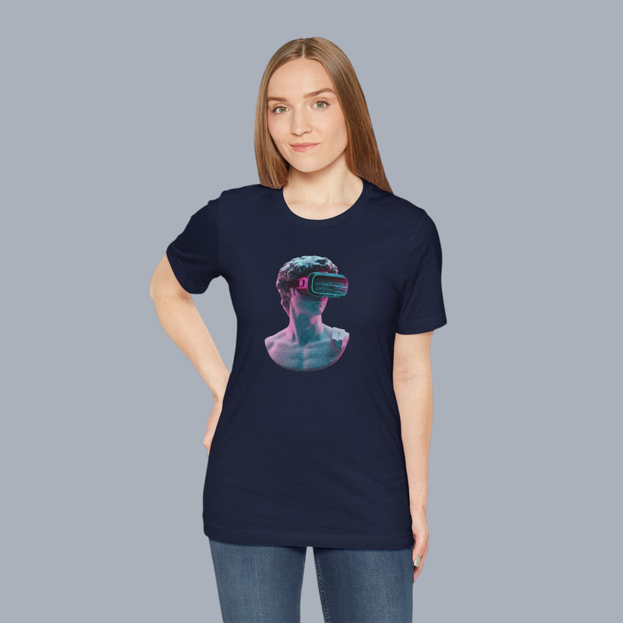 Retro Vaporwave Statue VR T‑Shirt — Neon Aesthetic Gaming Tee alternate view 15