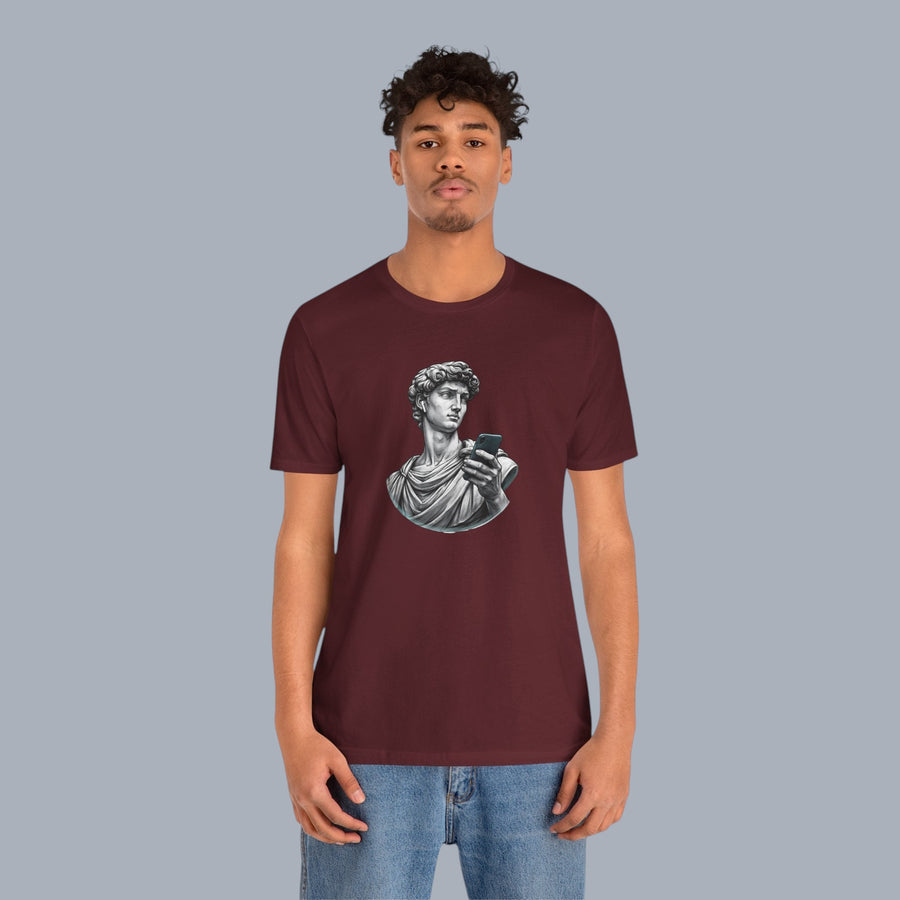 David Statue with AirPods Holding Phone T‑Shirt — Classical Art Meme Tee alternate view 20
