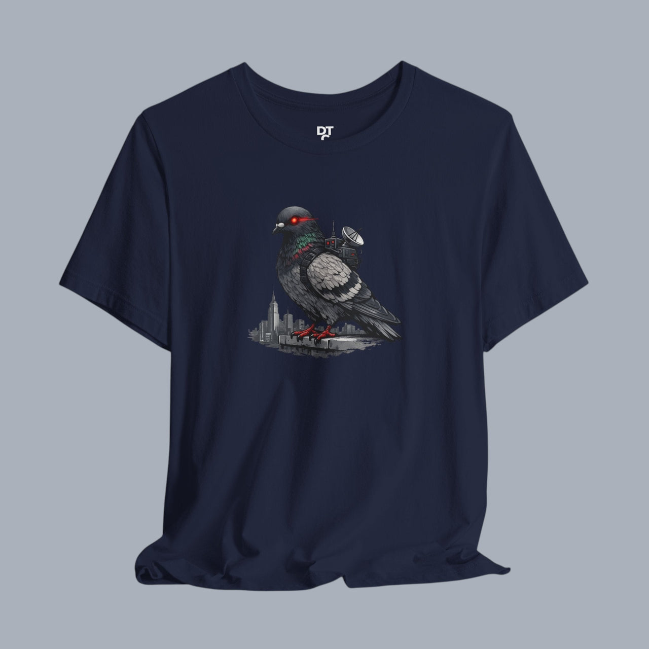 Surveillance Pigeon Cityscape Tee — Urban Bird Graphic T-Shirt alternate view 5