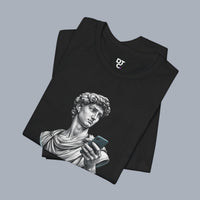David Statue with AirPods Holding Phone T‑Shirt — Classical Art Meme Tee alternate view 14
