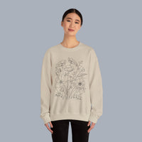 Floral Sketch Crewneck Sweatshirt — Delicate Wildflower Illustration