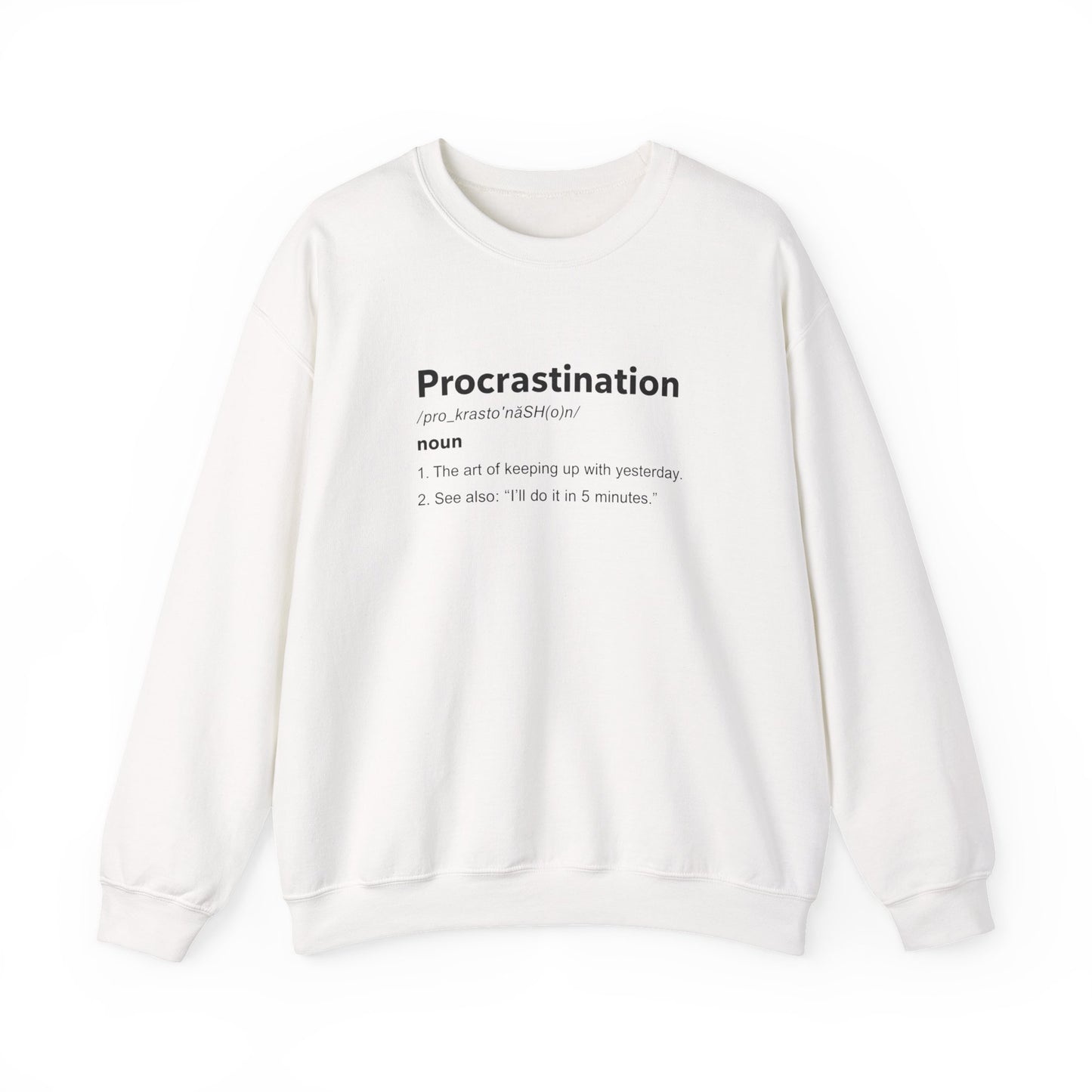 Procrastination Definition Sweatshirt — Funny Minimalist Crewneck for Students & Remote Workers alternate view 3