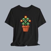 [Mushroom plant in a pot graphic on a black t-shirt