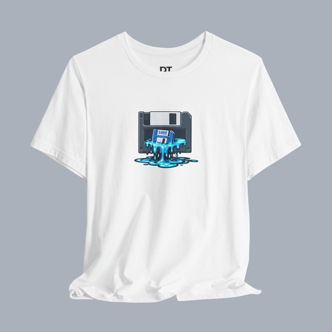 Retro Floppy Disk Tee — Melting 90s Tech Graphic T-Shirt alternate view 3