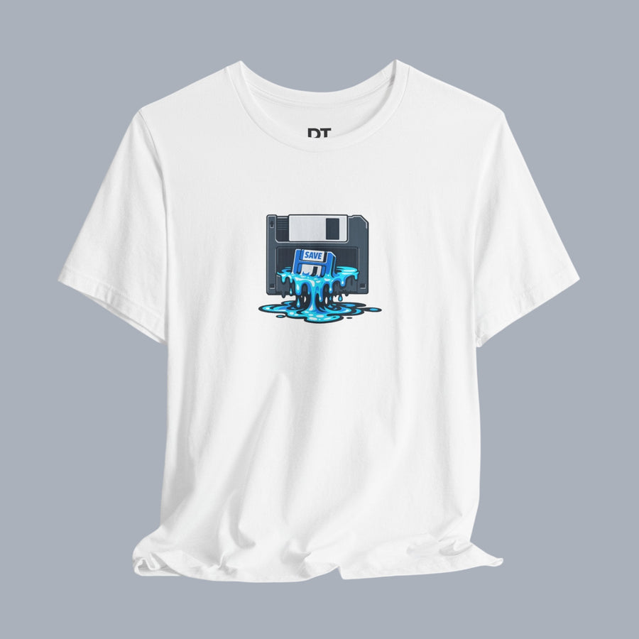 Retro Floppy Disk Tee — Melting 90s Tech Graphic T-Shirt alternate view 3