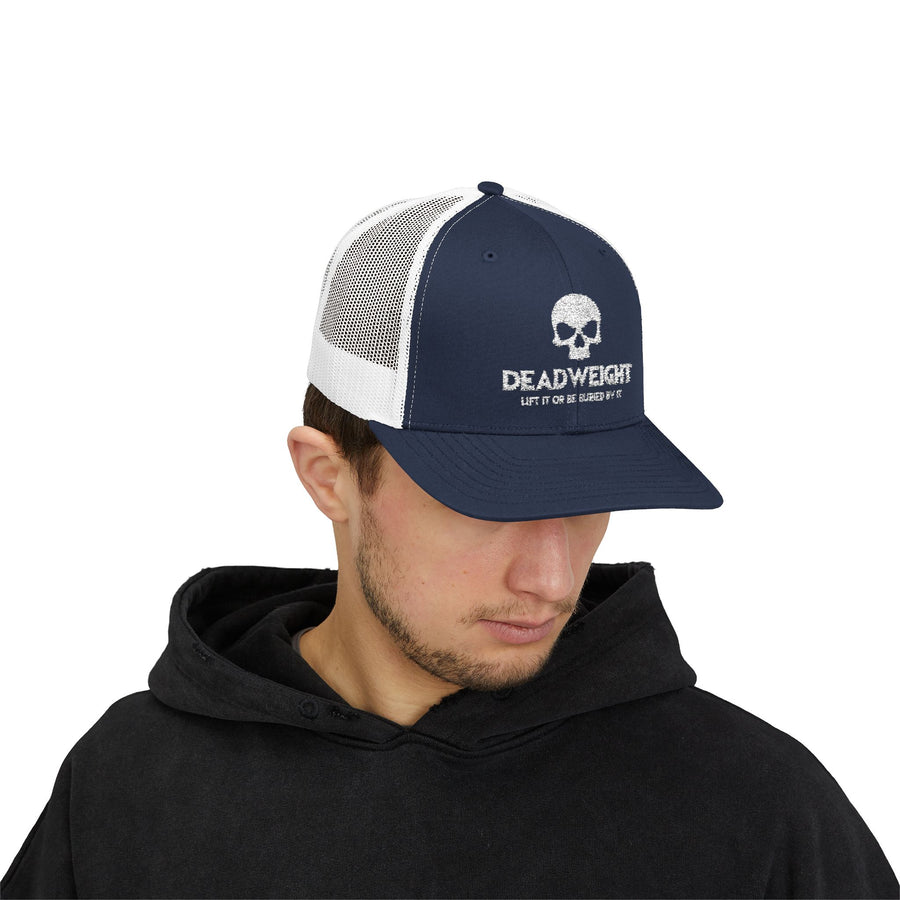 Deadweight Skull Trucker Cap — "Deadweight" Fitness Snapback for Gym & Weightlifting