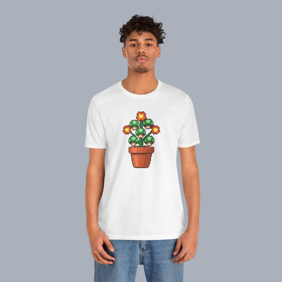 Pixel Mushroom Plant Tee – Retro Video Game Mushroom Pot T-Shirt