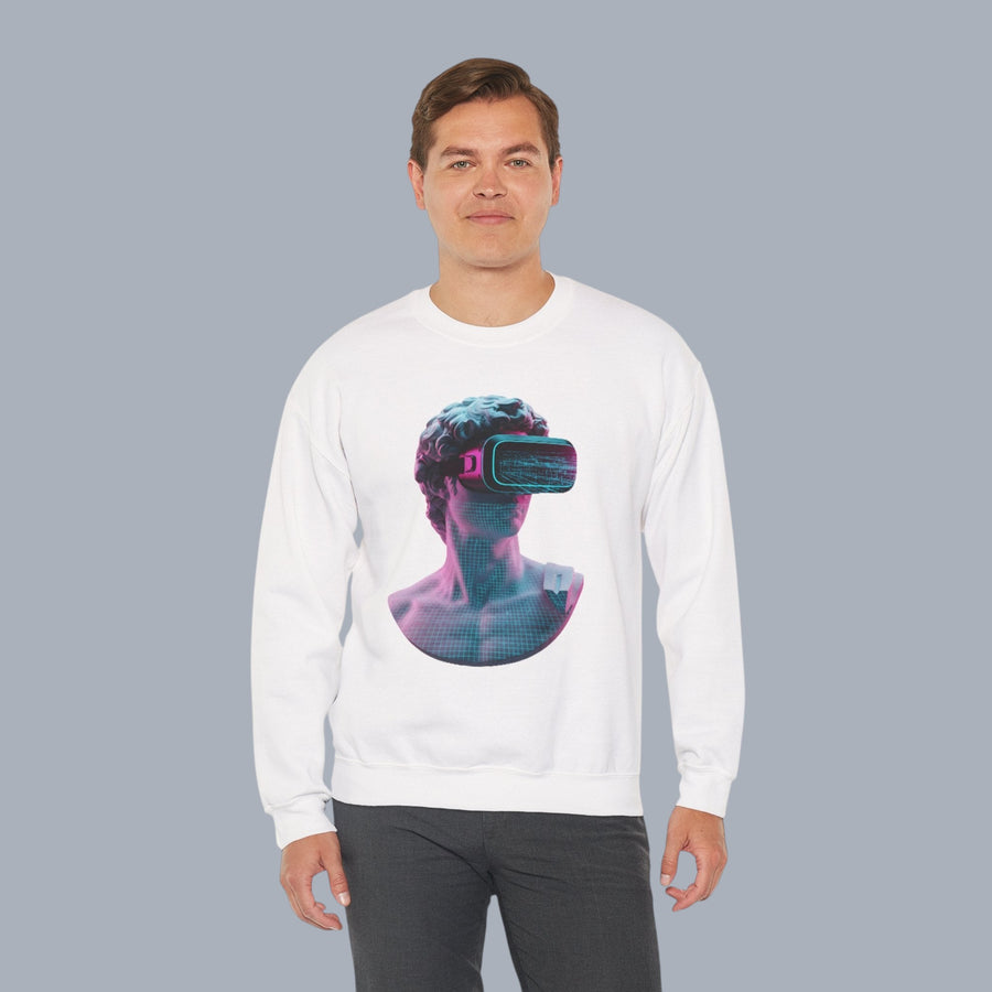 Retro Vaporwave Statue Crewneck Sweatshirt – VR Bust Graphic alternate view 9