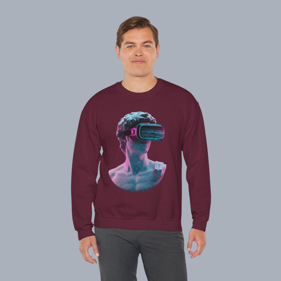 Retro Vaporwave Statue Crewneck Sweatshirt – VR Bust Graphic alternate view 17