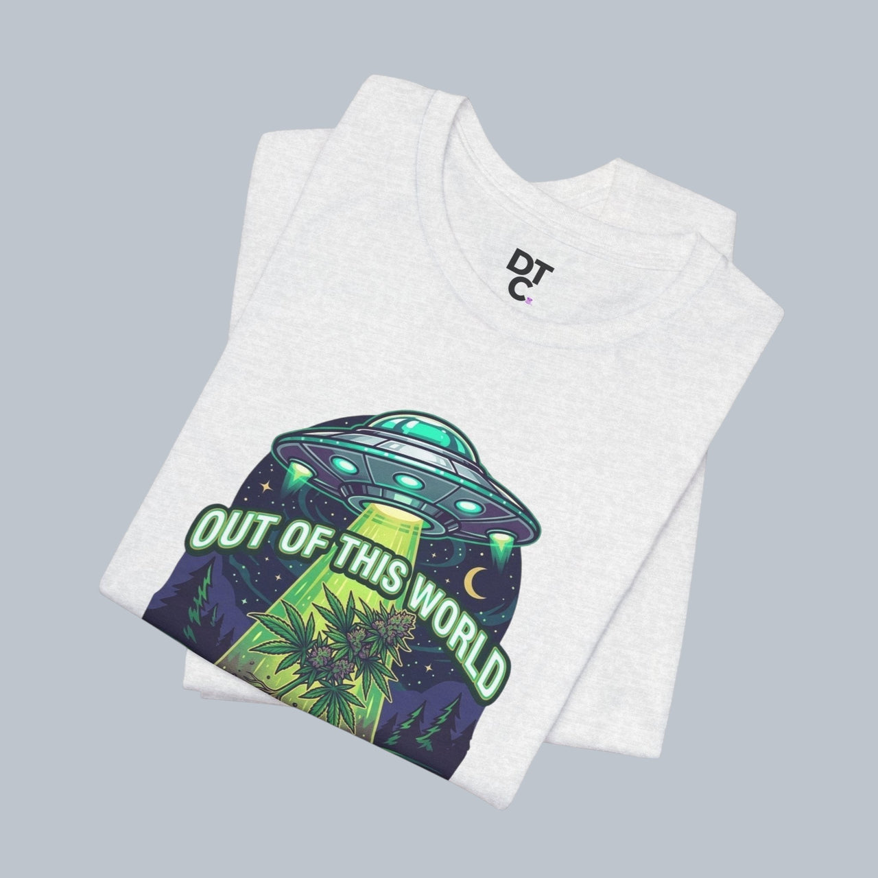 Out of This World UFO Tee — Alien Abduction Cannabis Plant Graphic T-Shirt