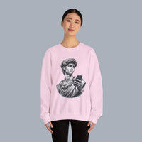 David Statue with AirPods Holding Phone Sweatshirt — Classical Art Meme Crewneck Sweatshirt alternate view 29