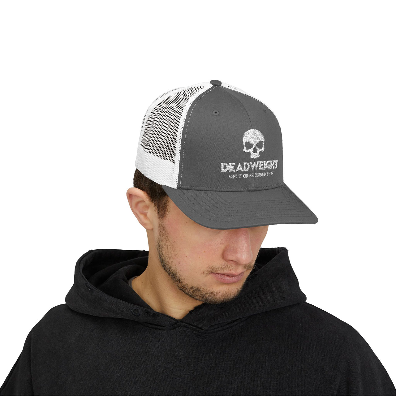Deadweight Skull Trucker Cap — "Deadweight" Fitness Snapback for Gym & Weightlifting