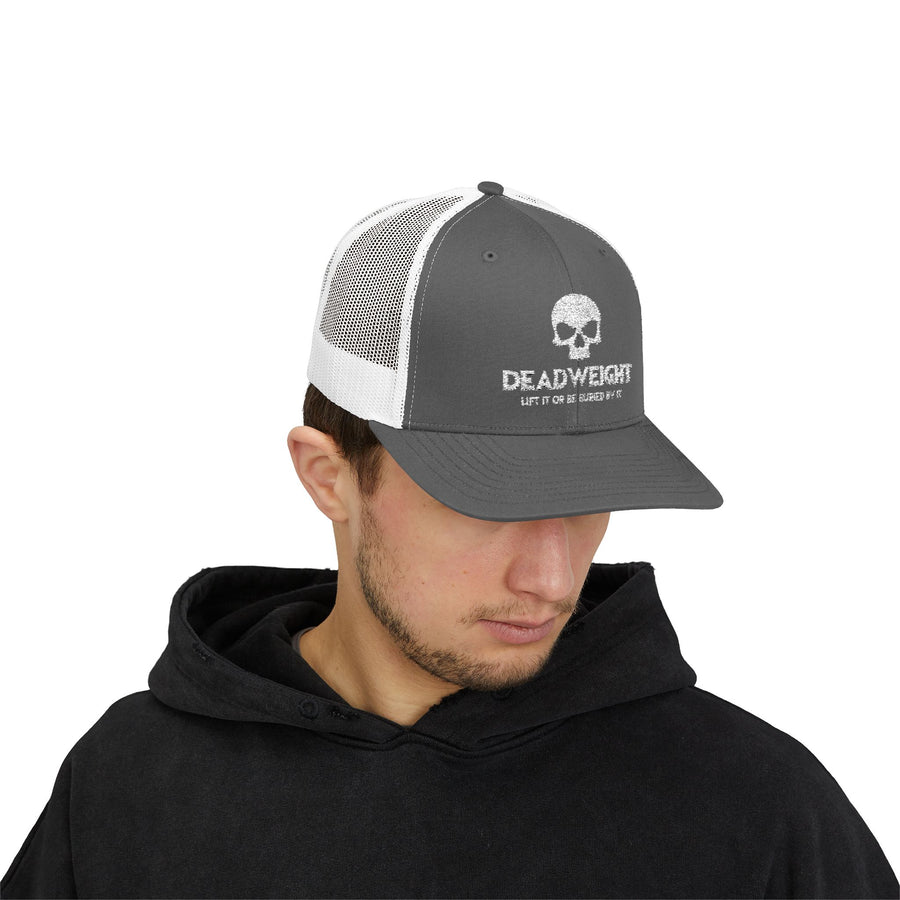 Deadweight Skull Trucker Cap — "Deadweight" Fitness Snapback for Gym & Weightlifting