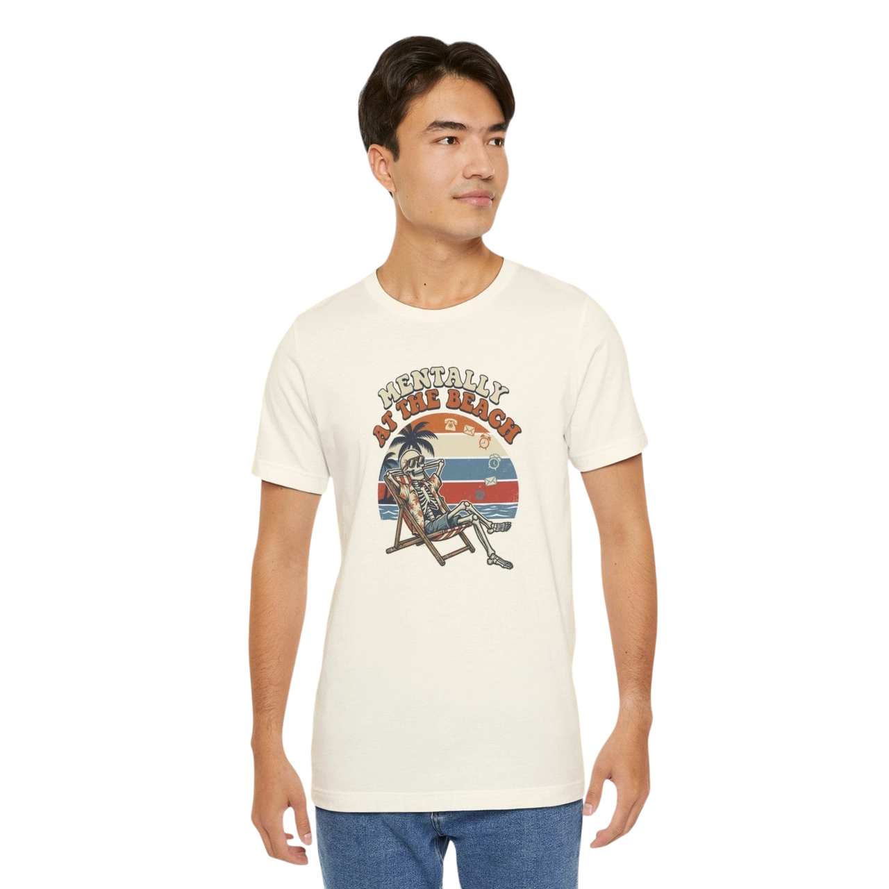 Mentally at the Beach T-Shirt — Retro Skeleton Beach Vibe Tee