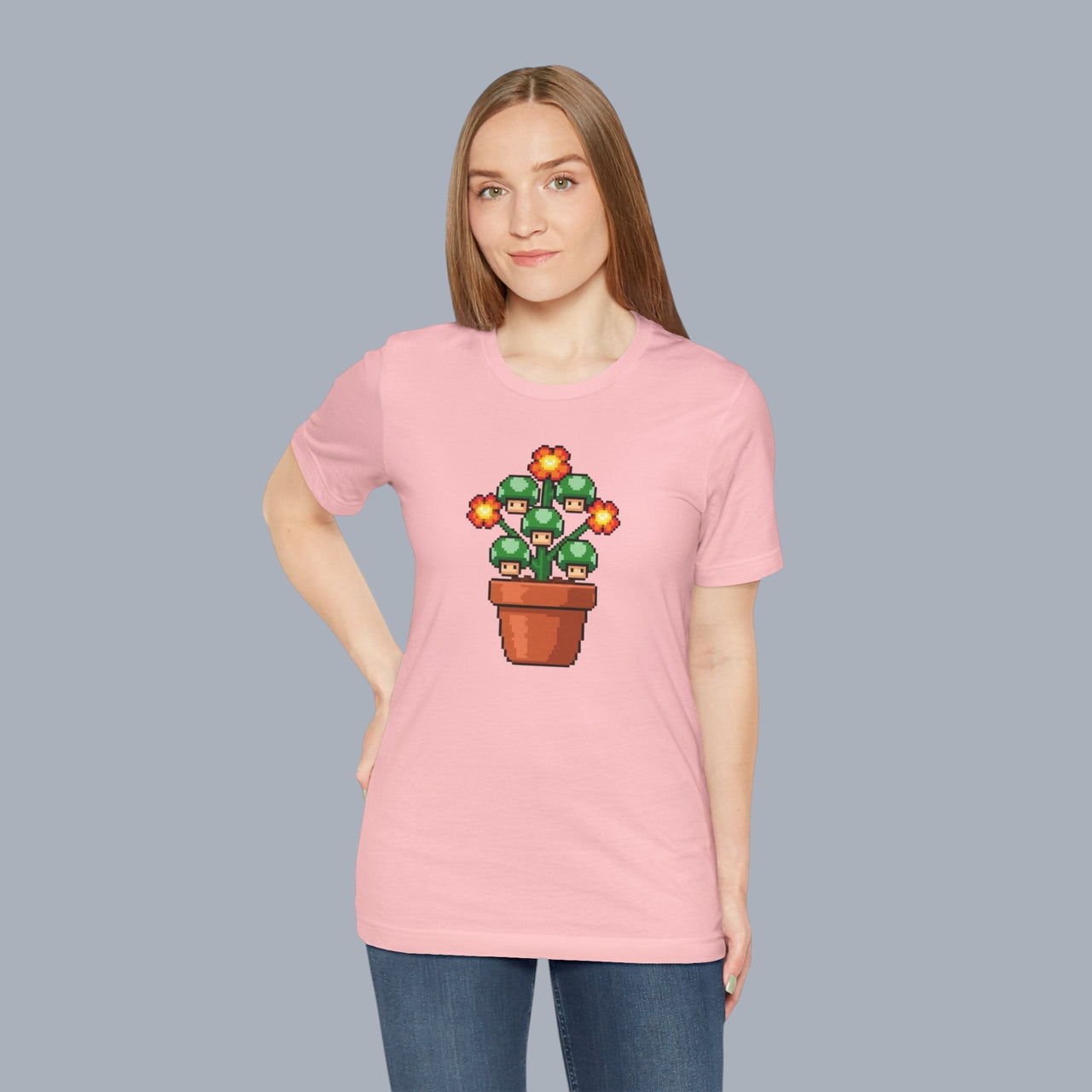 Pixel Mushroom Plant Tee – Retro Video Game Mushroom Pot T-Shirt