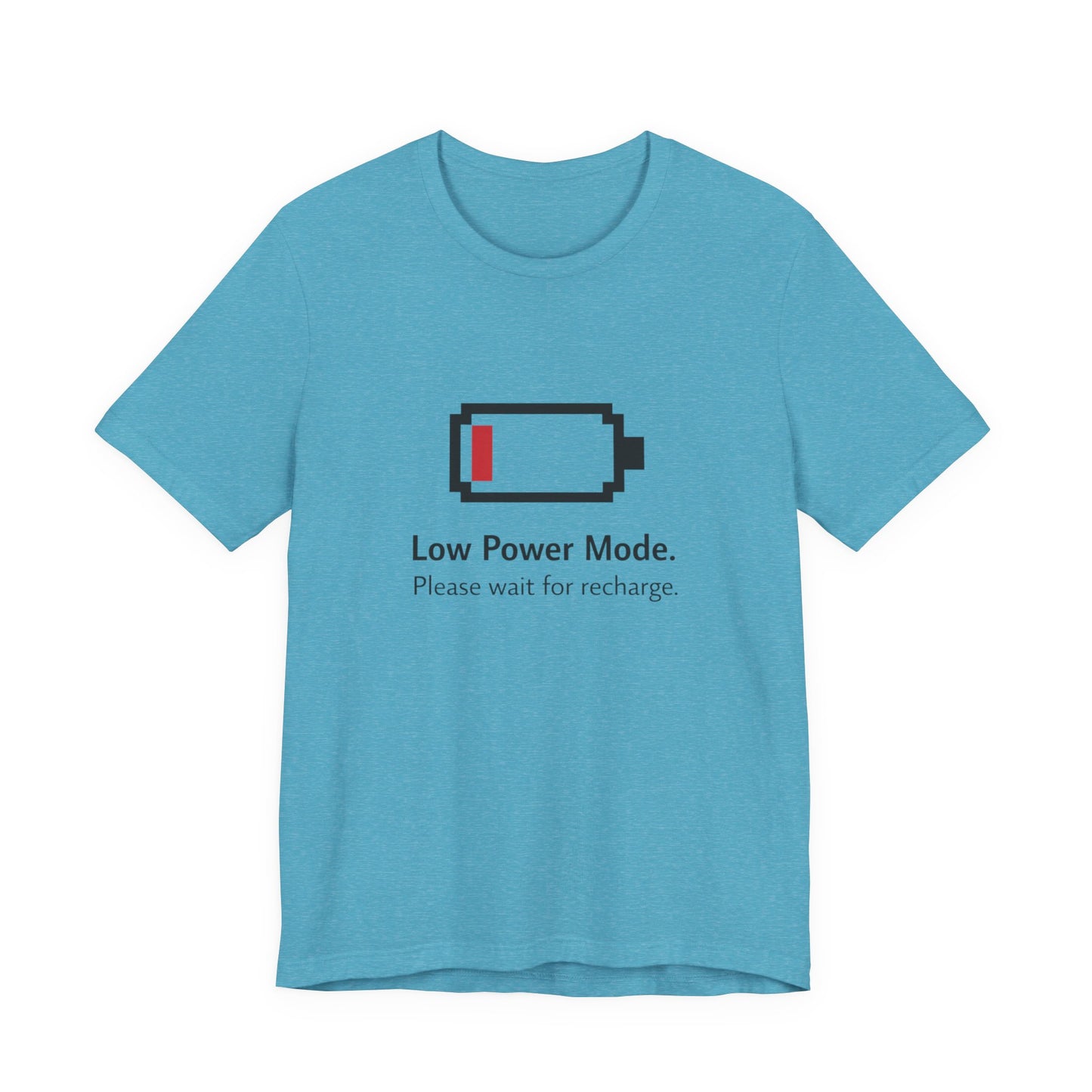 Low Power Mode T-Shirt – Pixel Battery Graphic Tee with “Please wait for recharge.” alternate view 16