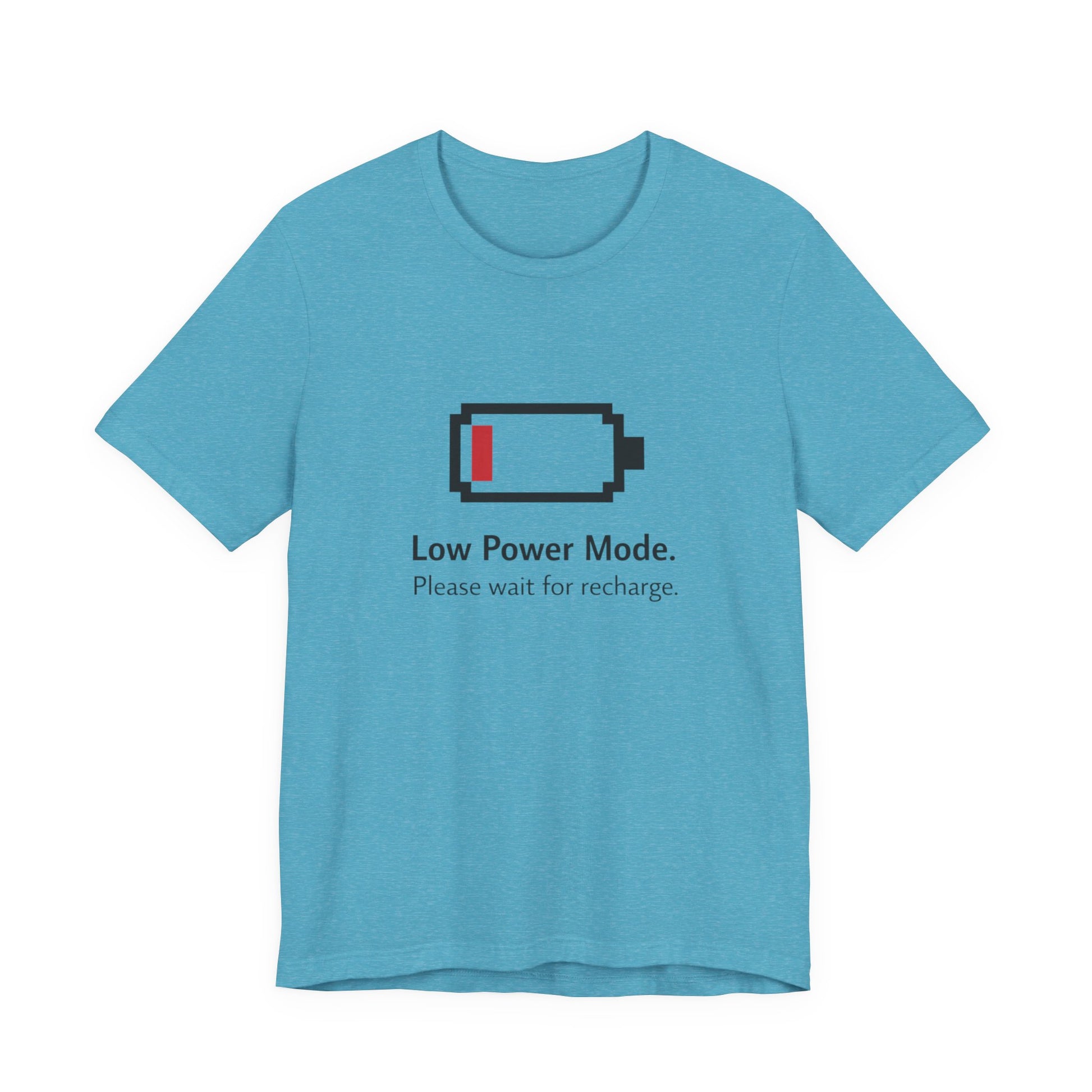 Low Power Mode T-Shirt – Pixel Battery Graphic Tee with “Please wait for recharge.” alternate view 16